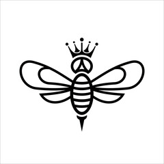 Bee Logo Icon Symbol. Outline Queen Bee Logo Design Template Vector Illustrations