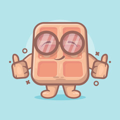funny belgian waffle food character mascot with thumb up hand gesture isolated cartoon in flat style design