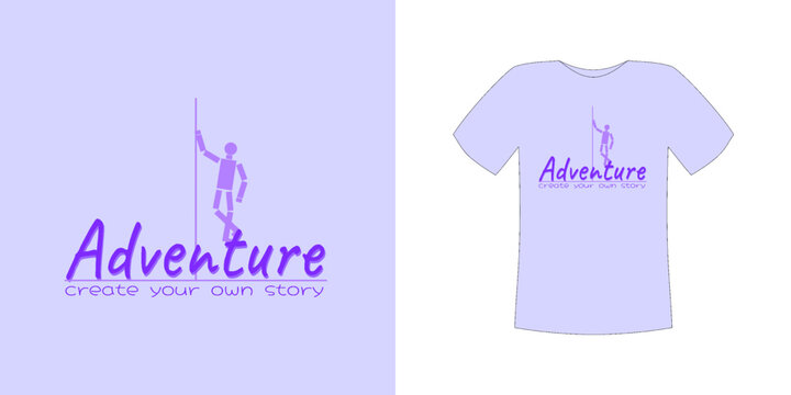 T-shirt design vector, with human shapes and lines with the text "adventure create your own story", can be customized with a variety of different background colors