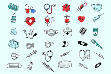 Set Mega Collection Bundle Medical Health tools injector heart doctor blood illustration