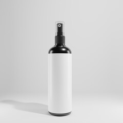 black spray bottle plastic with blank label a front view 3d render