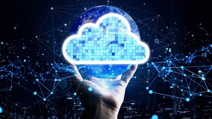 Conceptual cloud computing and data storage technology for future innovation . 3D render computer...