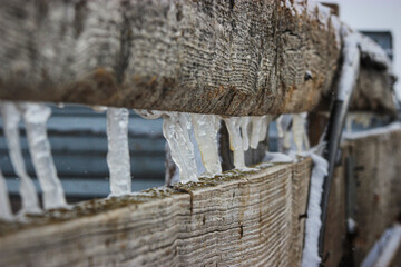 Ice Covered Wood Fence