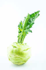 One fresh organic vegetable kohlrabi on a white background