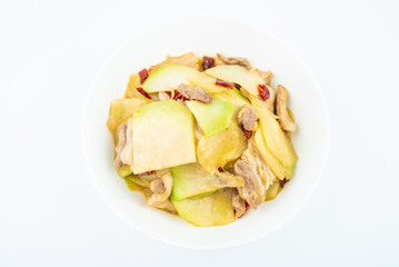 Chinese home-cooked dish of fried pork with kohlrabi