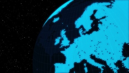 3D Digital orbital earth in cyberspace showing concept of network technology . Hologram of globe sphere graphic connect to internet presents global communication and connection network . 3D render .