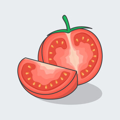 Slice Of Tomato Cartoon Vector Illustration. Fresh Red Tomatoes Flat Icon Outline