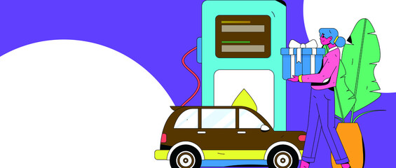 Fototapeta premium Refueling car with credit card vector creative concept illustration 