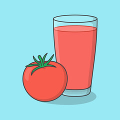 Fresh Tomato Juice With Fruit In Glass Cartoon Vector Illustration. Tomato Juice Flat Icon Outline