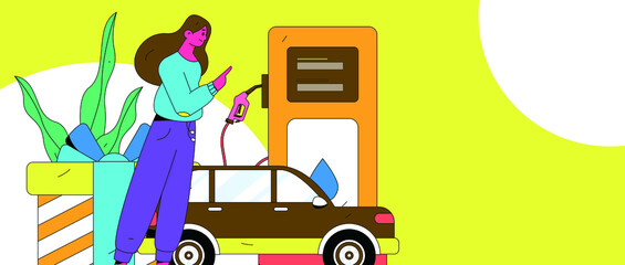 Refueling car with credit card vector creative concept illustration
