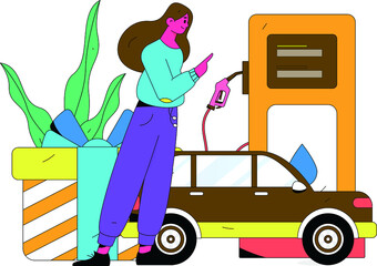 Refueling car with credit card vector creative concept illustration
