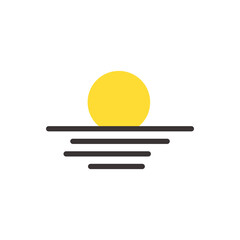 太陽と海のお天気アイコン　朝日　夕日　ベクターイラスト素材