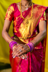 Fototapeta na wymiar South Indian Tamil bride's wedding henna mehendi mehndi hands close up