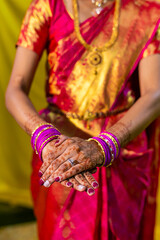 Fototapeta na wymiar South Indian Tamil bride's wedding henna mehendi mehndi hands close up
