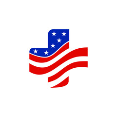 an illustration of a logo combining the medical emblem with the american flag