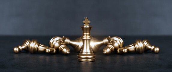 Close-up king chess standing on falling chess concepts of wining to challenge or battle fighting of...