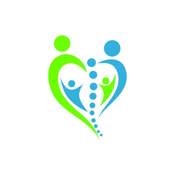 a logo illustration of a combination of heart, spine and a family