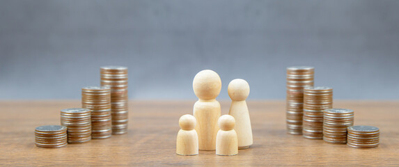 Stack of coins stacked in a graph for concepts saving money, planning for future use of money, life insurance and retirement plan.