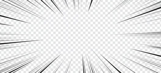 Manga background, comics radial speed lines, vector explosion, motion or movement action effect. Manga transparent background for cartoon anime comics book, superhero speed lines or burst frame