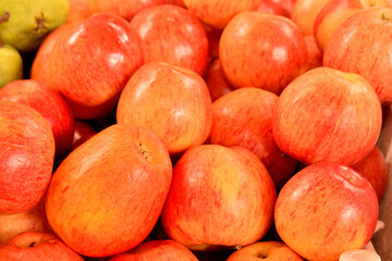 Close-up of a crate of red apples.