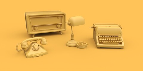 Vintage thing concept 3d illustration in yellow color