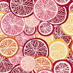Seamless pattern of citrus, lemon, grapefruit, orange, tangerine in flat modern style. Bright design for paper, fabric.