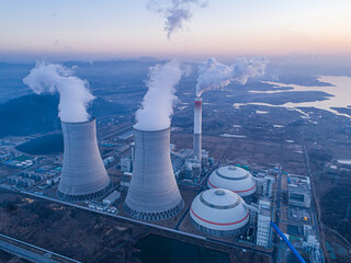 At dusk, the thermal power plants  