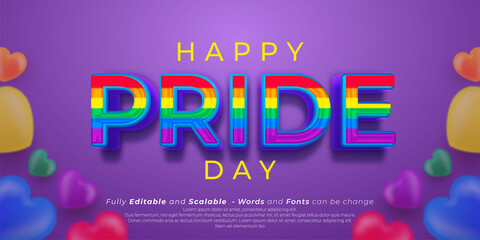 Pride day realistic banner with editable text 3d style effect
