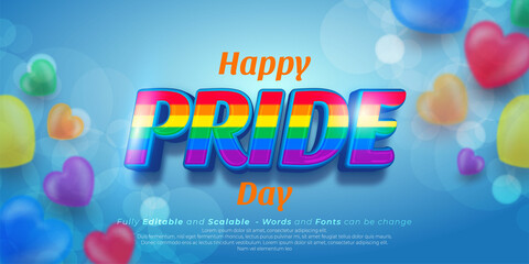 3d love Happy pride day frame with lettering on blue background
