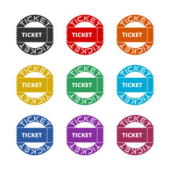 Cinema ticket icon color set isolated on white background