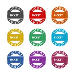 Cinema ticket icon color set isolated on white background
