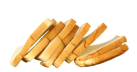 Rows of bread crumbs isolated on white background