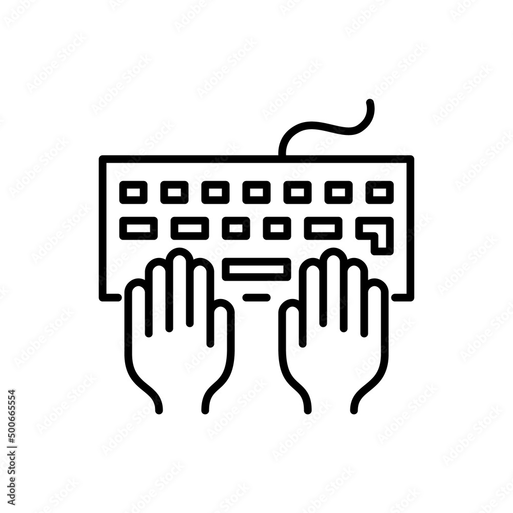 Wall mural user hands at a keyboard. gaming, coding or messaging. pixel perfect, line icon