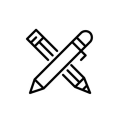 Graphic design symbol. Crossed pencil and stylus. Pixel perfect, editable stroke icon