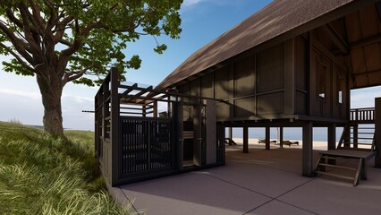 Fototapeta premium tropical wooden house on the beach