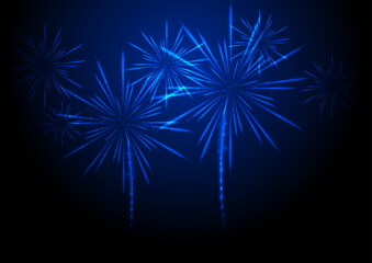 Fototapeta premium Bright abstract blue fireworks background. Vector design