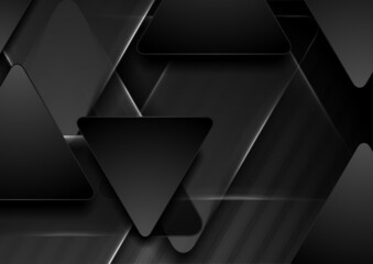 Black and grey tech triangles abstract background. Vector design