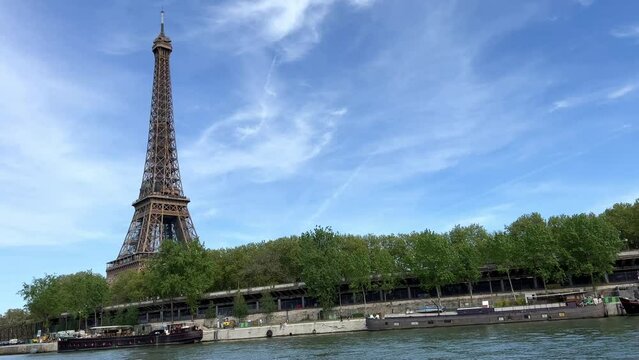 View of Paris from the ship from the River Seine to the numerous bridges of Paris. High quality 4k footage