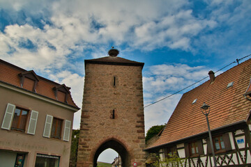 Fototapeta na wymiar Storchennest in Dambach la Ville im Elsass