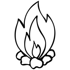 Hand drawn doodle campfire on stones. Vector Outline bonfire clipart.