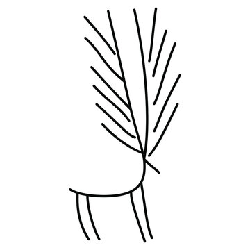 Stylized deer with antlers. Ancient animal design from Los Millares in Spain. Black and white linear silhouette.
