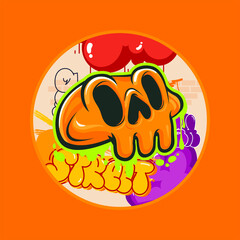 skull vector with graffiti background