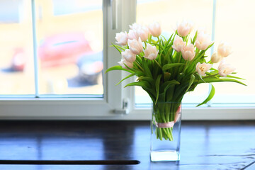 spring bouquet of tulips in the interior tenderness mother's day