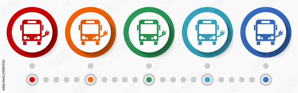Fototapete electric bus concept vector icon set, infographic template, flat design circle colorful web buttons 