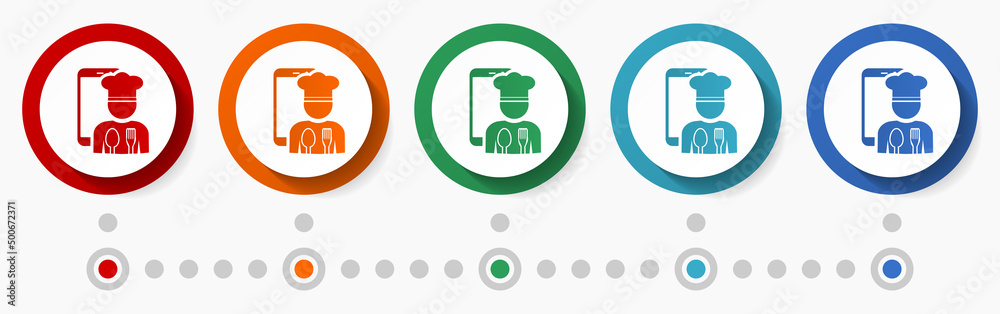 Aufkleber online restaurant concept vector icon set, infographic template, flat design circle colorful web but