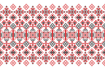 Beautiful figure tribal Ukrainian geometric ethnic oriental pattern traditional on white background.Aztec style embroidery abstract vector illustration.design for texture,fabric,clothing,wrapping. - obrazy, fototapety, plakaty