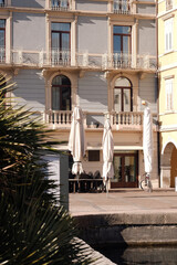 The ancient beautiful facade of the hotel in Italy