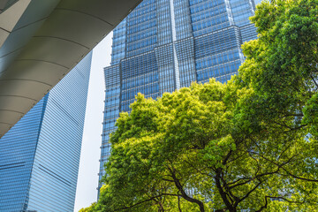 modern office building with green leaves