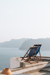 Chairs at the Caldera of Santorini, Greece, Cyclades
