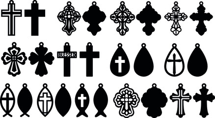 Bundle of earring templates in the form of crosses for making earrings from leather, wood, metal. Templates for cutting machines.